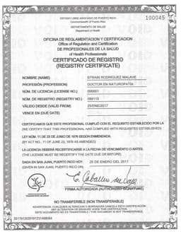 Certificado Primer Médico Naturopático